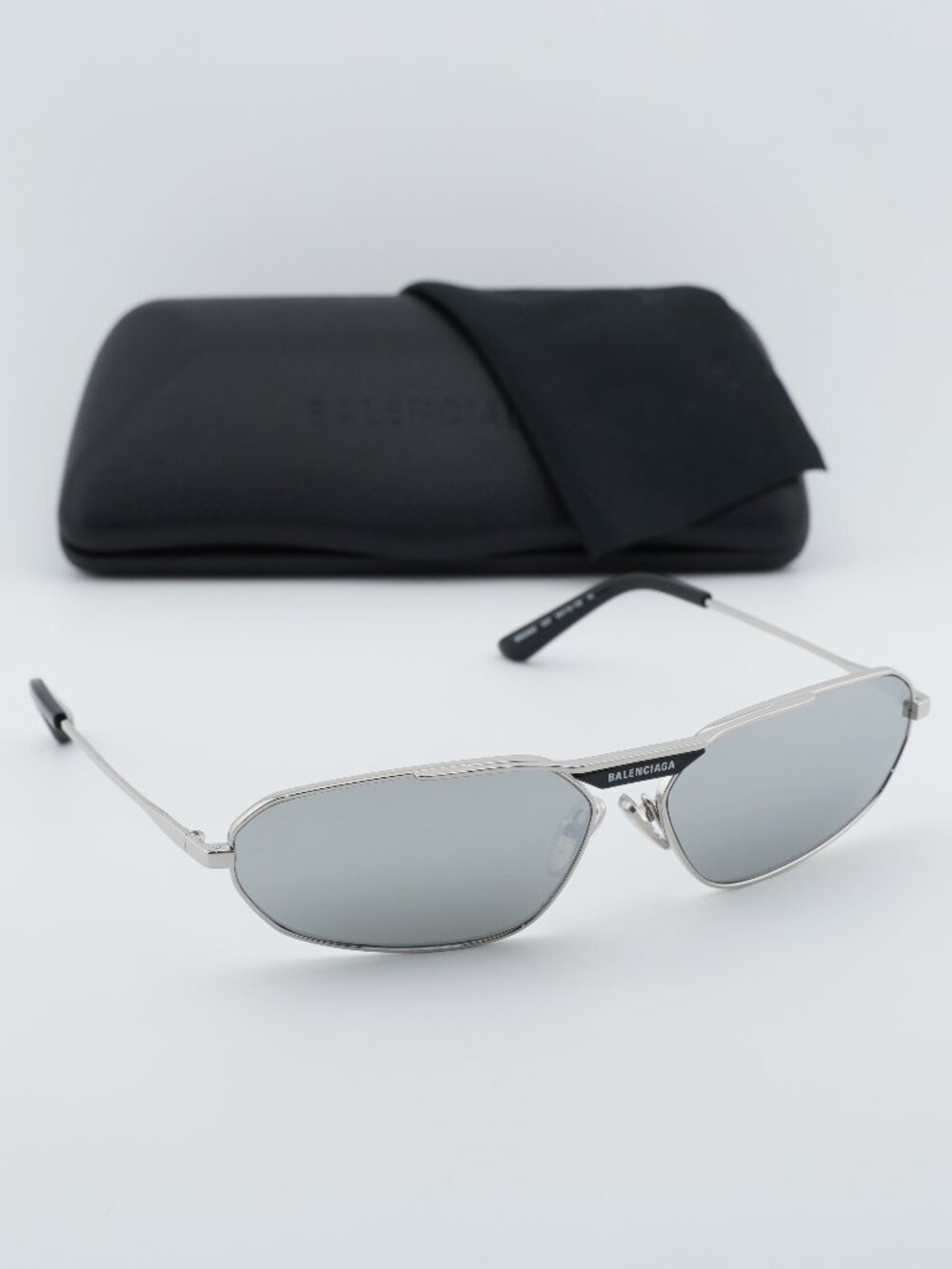 Balenciaga BB0245S 002 Unisex Geometric Sunglasses - Silver / Silver Mirror - Picture 10 of 12